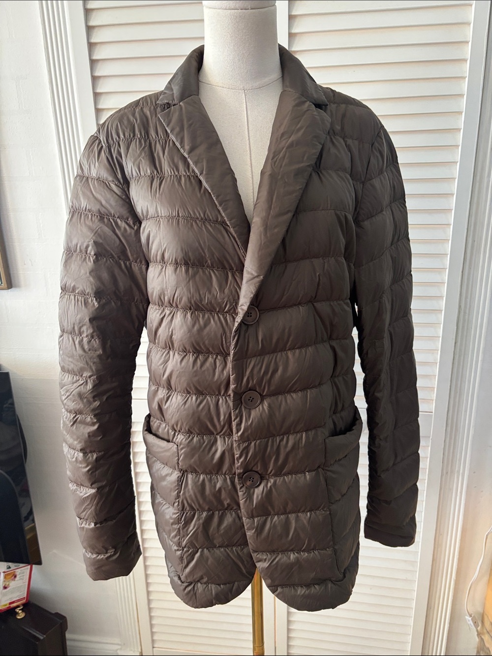 Falconeri Men's Quilted Puffer Blazer Jacket in Brown, M